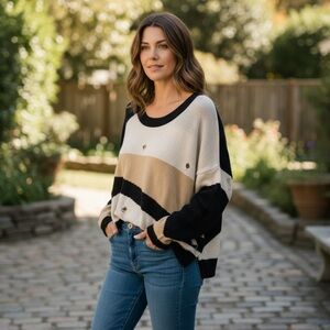 ONE TEASPOON Destroyed Distressed Striped Sweater Pullover Top